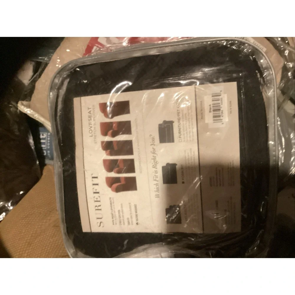 SureFit Stretch Pique 3 Piece Loveseat Slipcover Black NWT